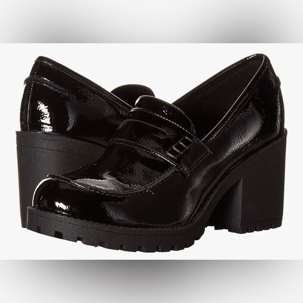 Dirty Laundry Black Patent Leather Chunky Heel Loafers